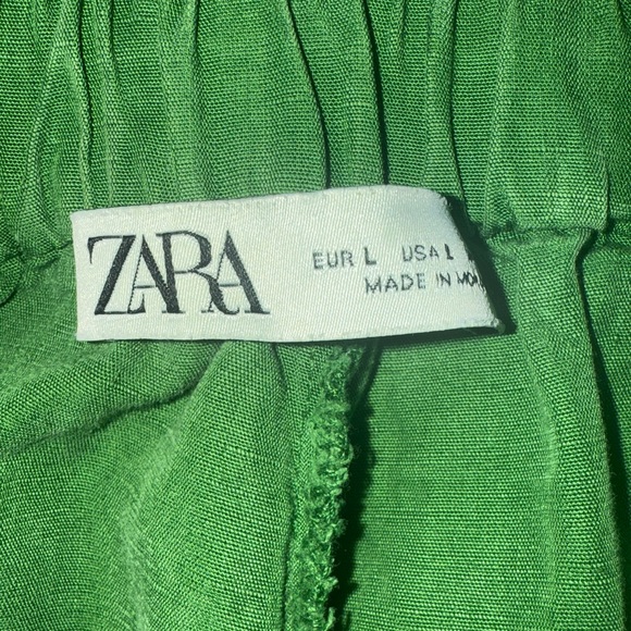 🌿 Zara Linen Blend Slouchy Pants Green Elastic Waist Size L 🌿 - Picture 9 of 13